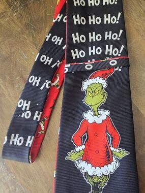 Mens Black Grinch Holiday Tie Reversible